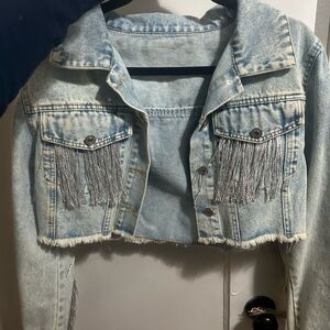 Fringe Denim Cropped Jacket